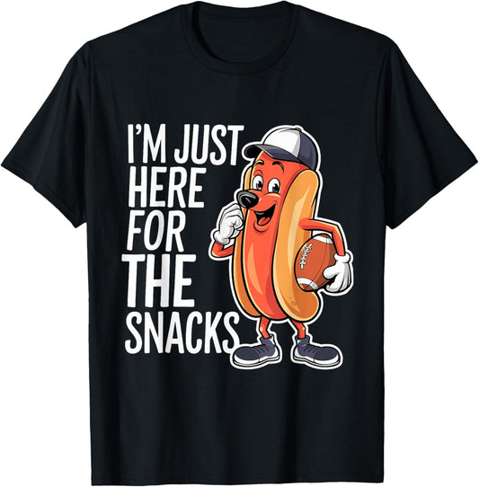Funny I'm Just Here For The Snacks Football T-Shirt - T-Shirt | Black