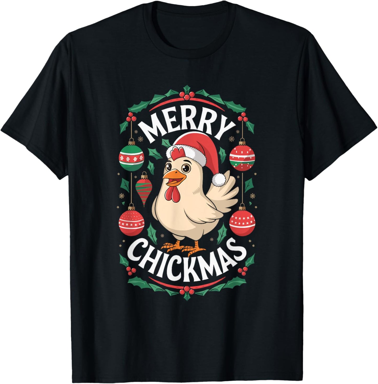 Merry Chickmas Christmas Chicken T-Shirt - T-Shirt | Black