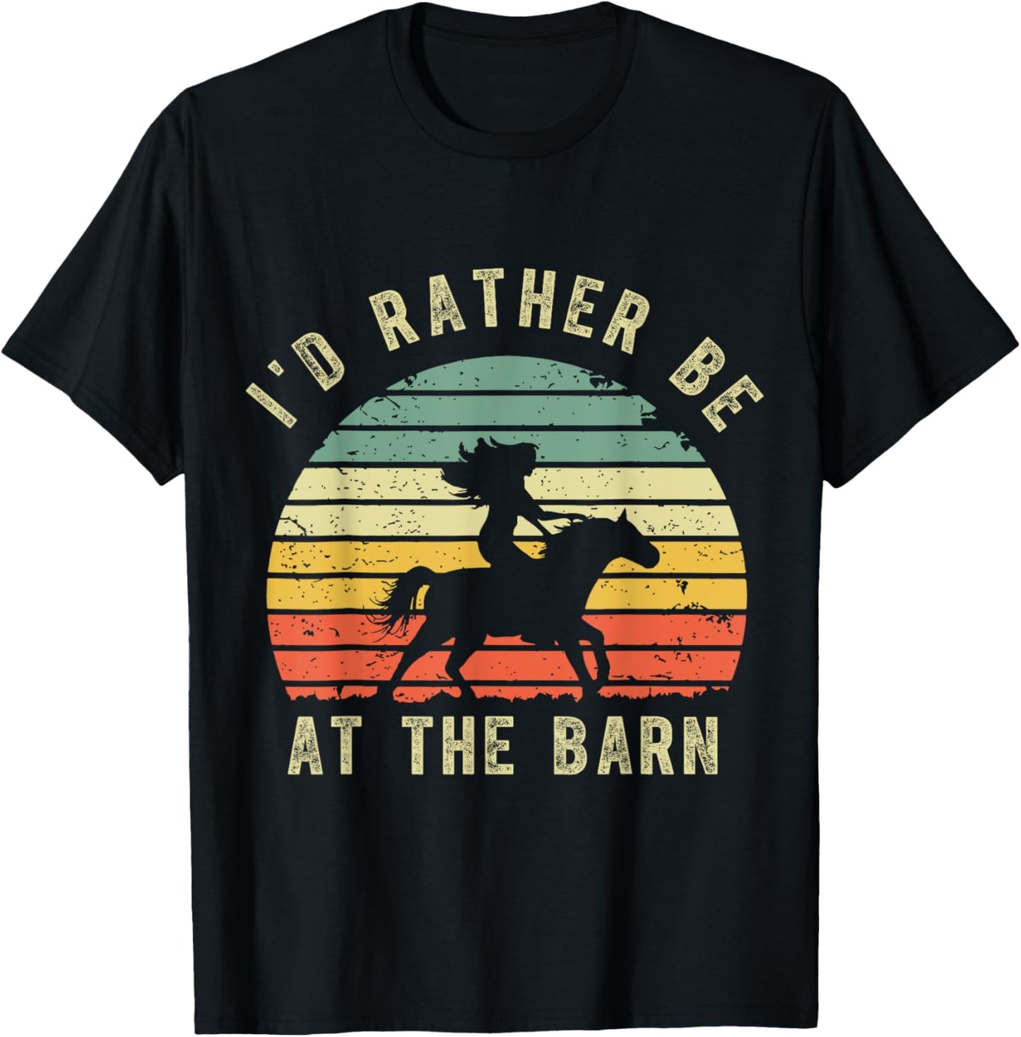 Vintage Horse I'd Rather Be At The Barn Girl Riding Cowgirl T-Shirt - T-Shirt | Black