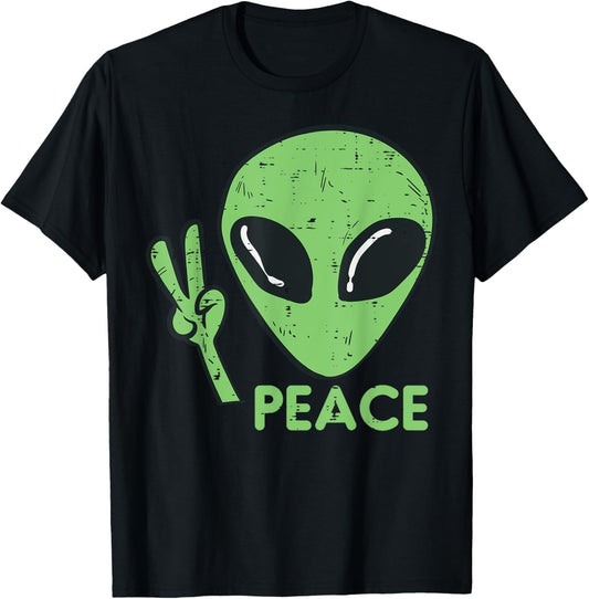 Alien Peace Cute Extraterrestrial Ufo Boys Girls Kids Women T-Shirt - T-Shirt | Black