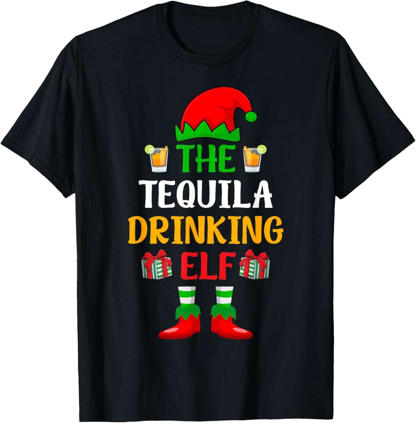 The Tequila Drinking ELF Xmas Holiday Christmas Tequila T-Shirt - T-Shirt | Black