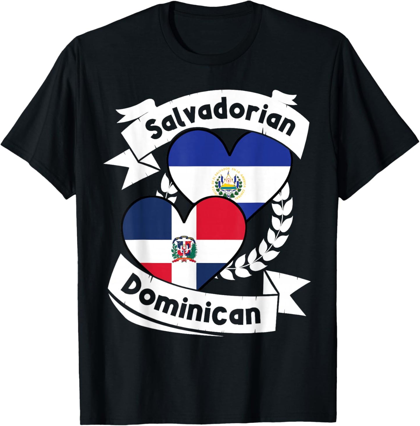 Salvadorian Dominican Heart Flags El Salvador Dominican T-Shirt - T-Shirt | Black