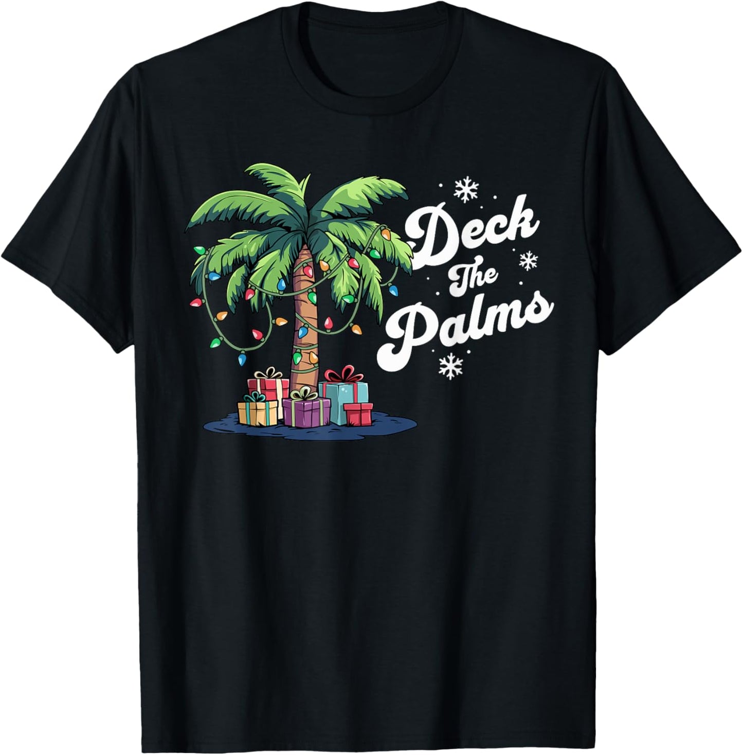 Deck The Palms Beach Vacation Palm Tree Tropical Christmas T-Shirt - T-Shirt | Black