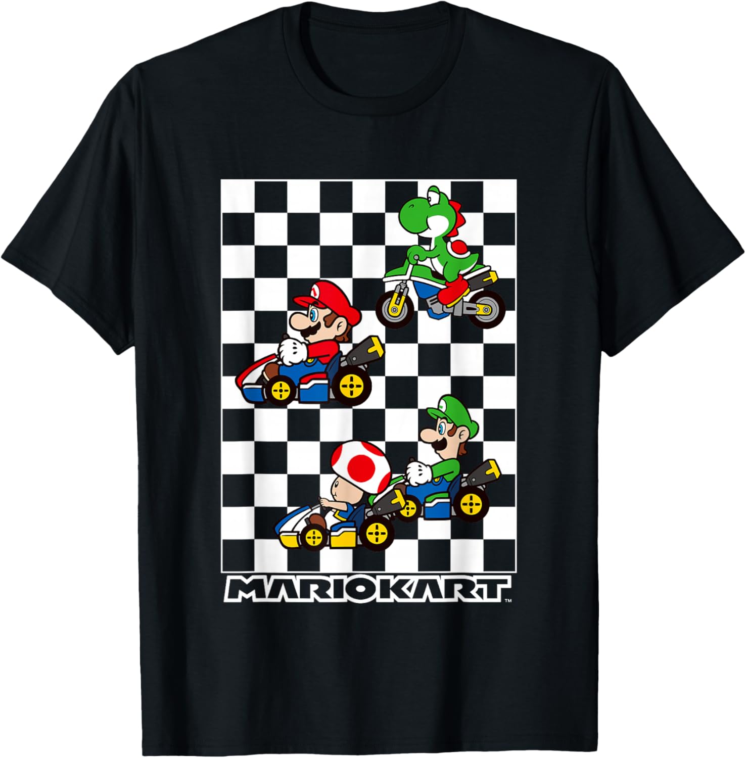 Mario Kart Racing Big Nintendo 4 Character Portrait T-Shirt - T-Shirt | Black