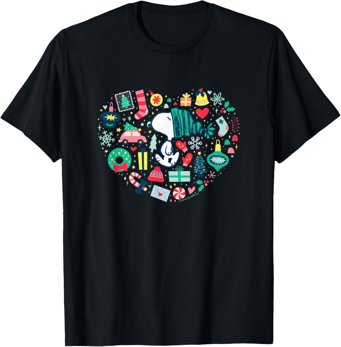 Peanuts Christmas Snoopy Xmas Love Heart T-Shirt - T-Shirt | Black