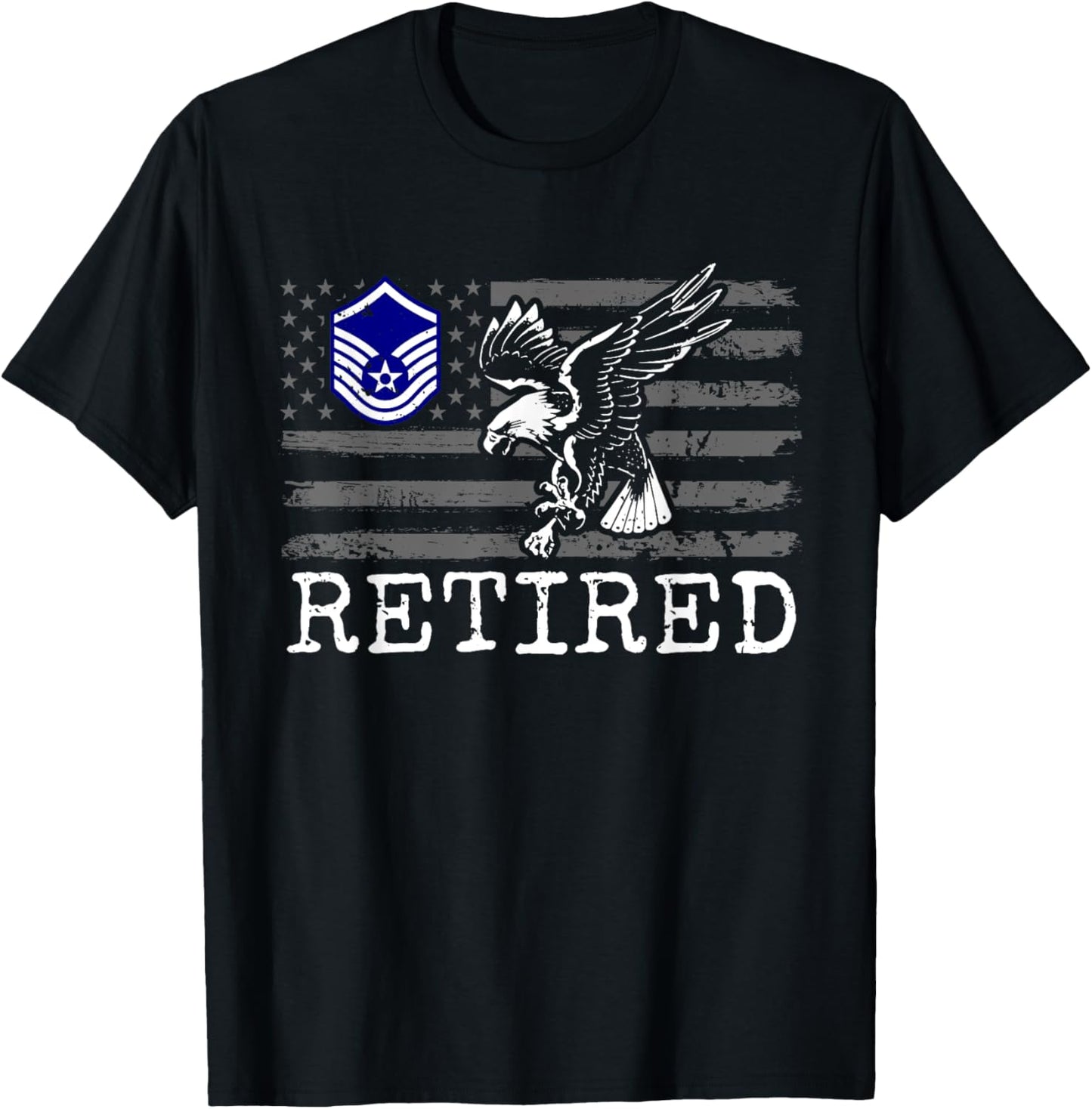 USAF Retired E7 Master Sergeant USA Flag with Eagle T-Shirt - T-Shirt | Black