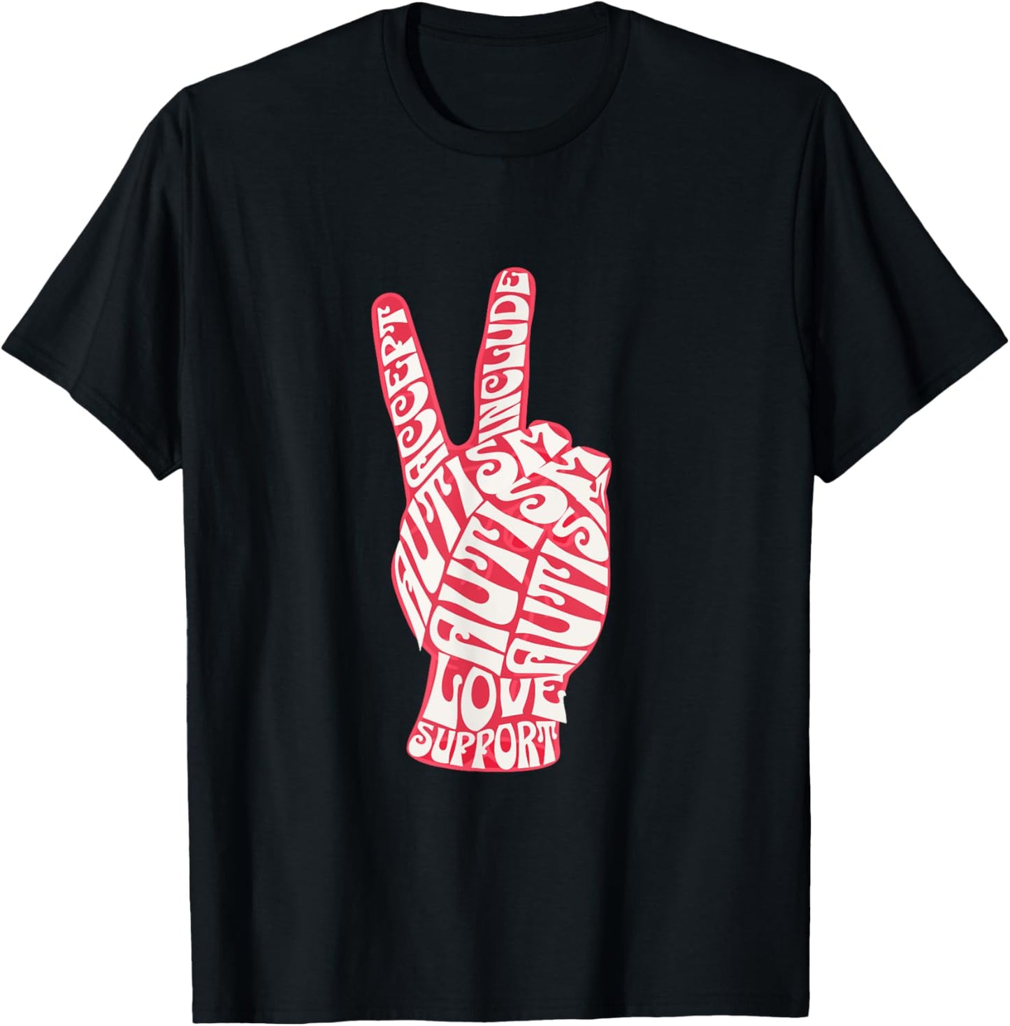 Autism Peace Sign Love Accept Include Support Acceptance T-Shirt - T-Shirt | Black