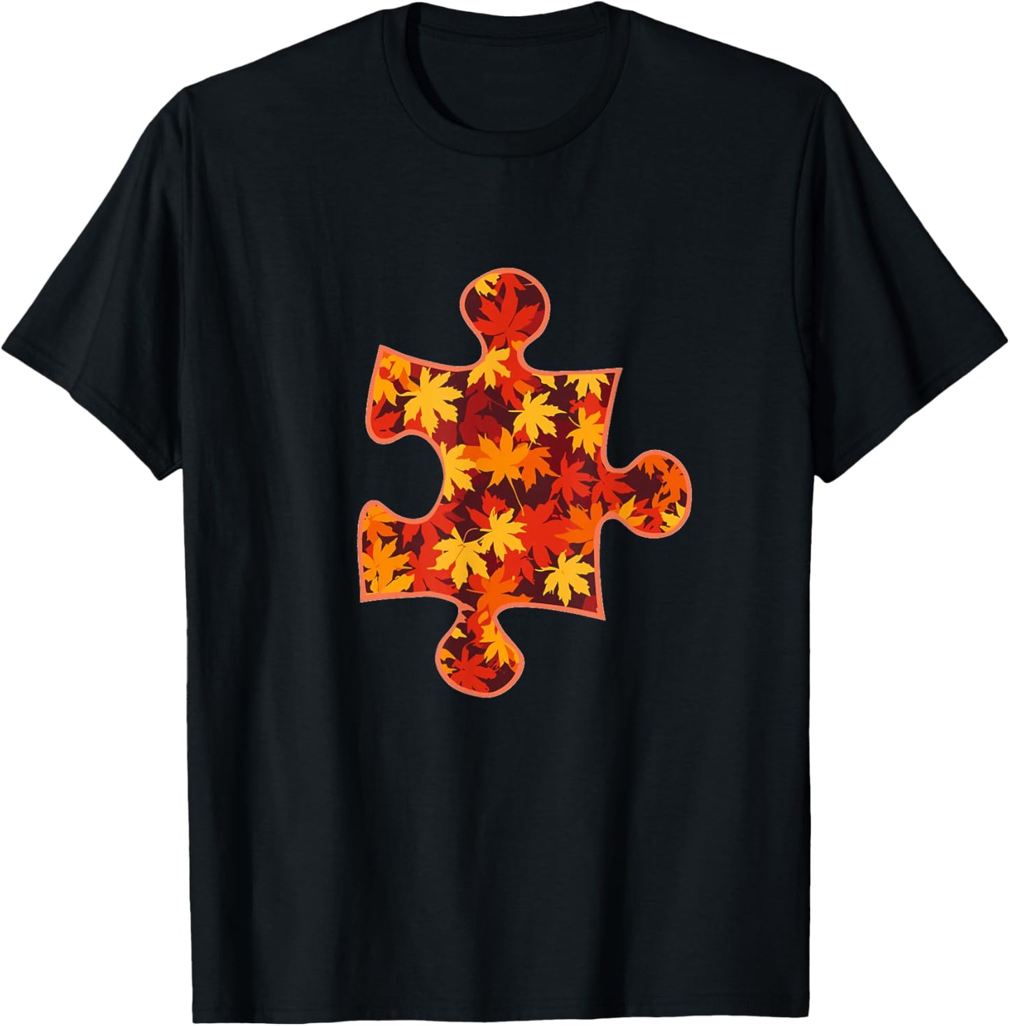 Autism Puzzle Piece Awareness Autistic Fall Autumn Leaves T-Shirt - T-Shirt | Black