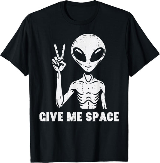 Alien Peace Give Me Space Funny Humor Joke Women Men Kids T-Shirt - T-Shirt | Black