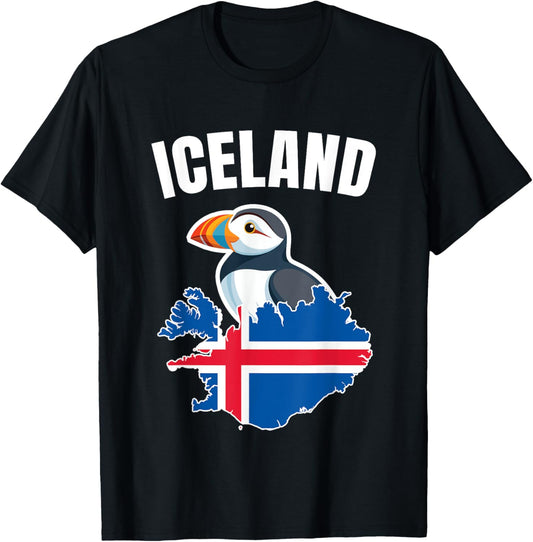 Iceland Map Puffin Bird Reykjavík Iceland Icelandic Vacation T-Shirt - T-Shirt | Black