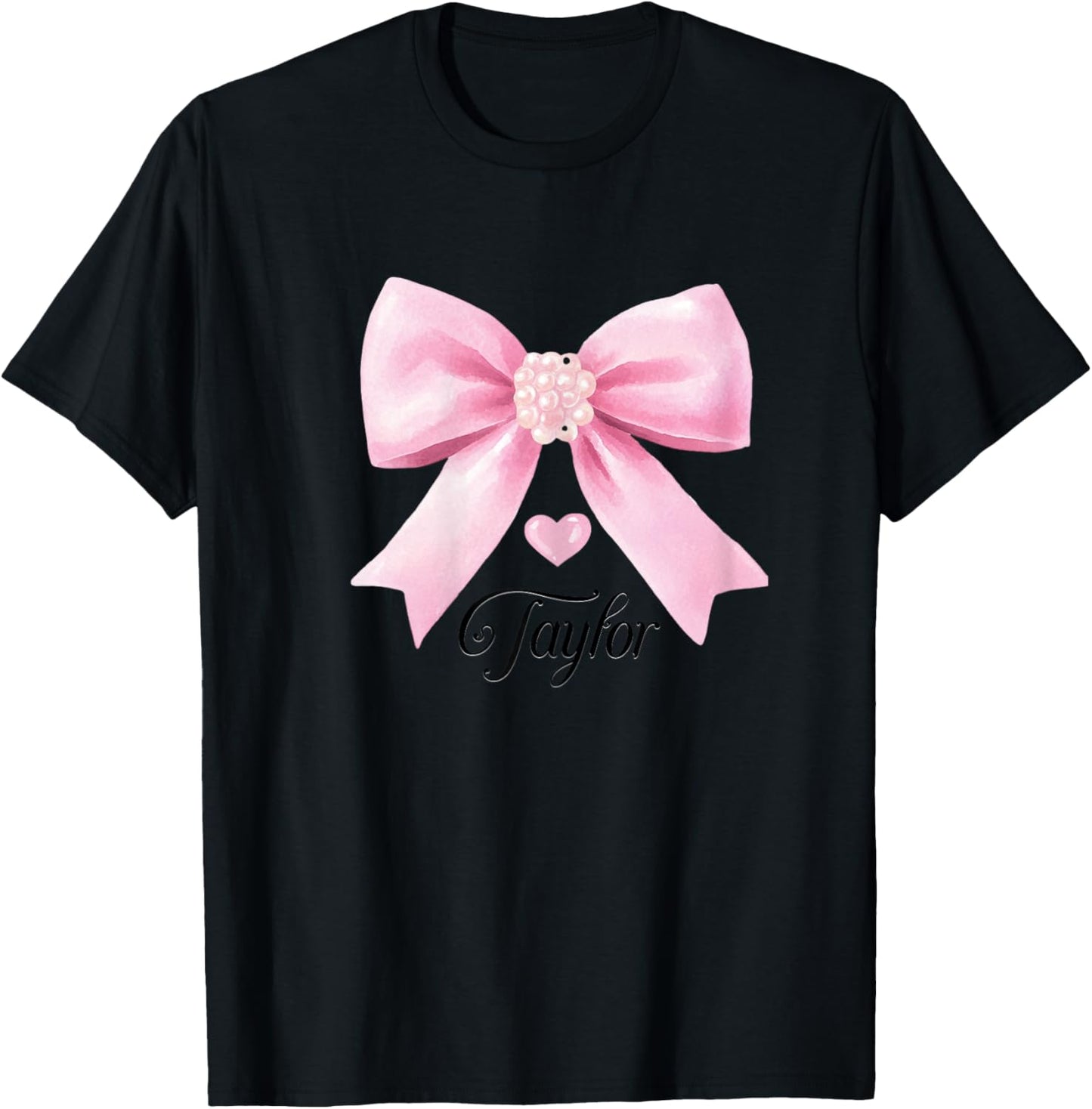 Taylor Outfit Cute Pink Bow Heart Shirt Teen Girls T-Shirt - T-Shirt | Black