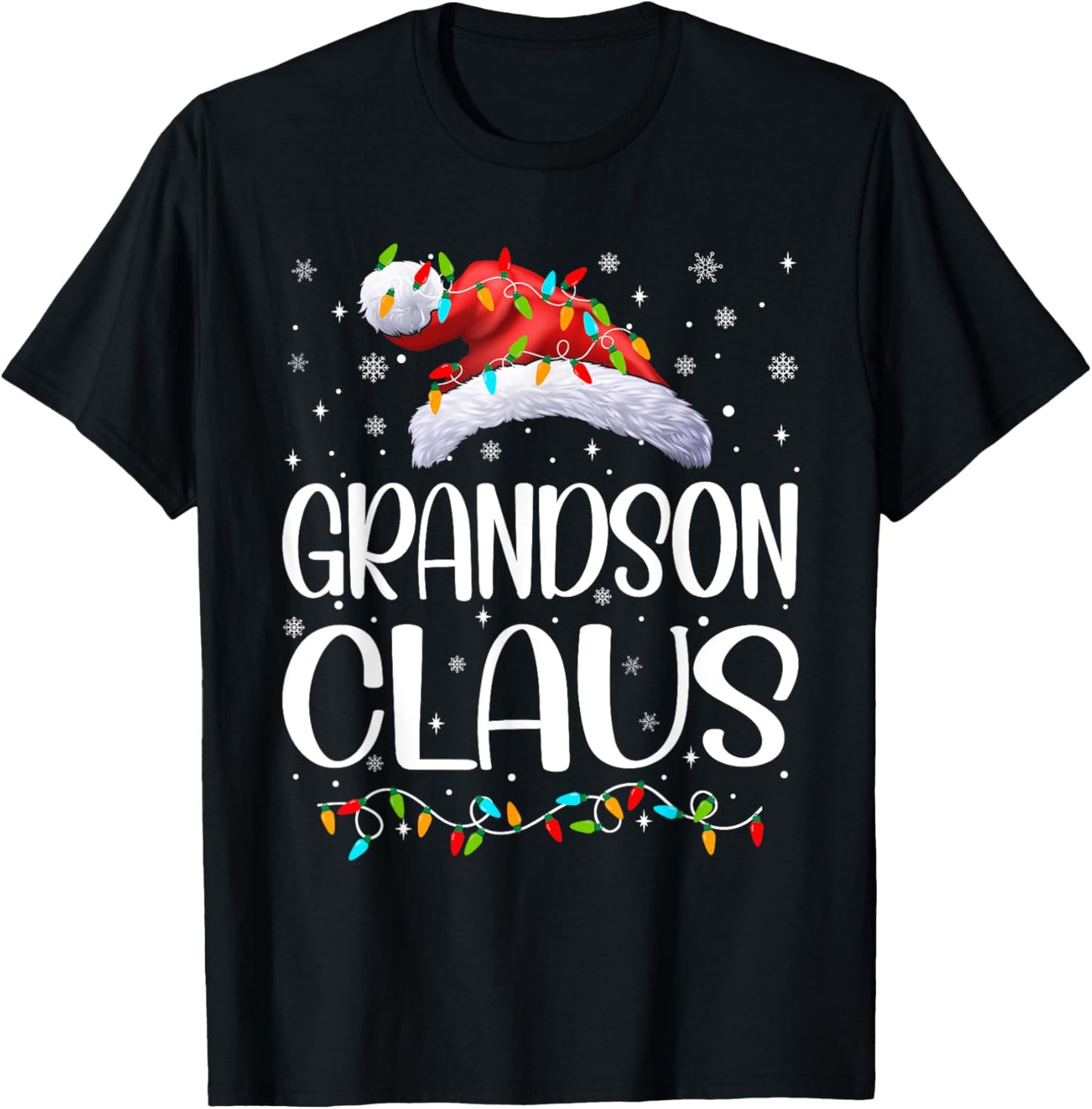 Grandson Claus Xmas Lights Christmas Pajama Matching Family T-Shirt - T-Shirt | Black