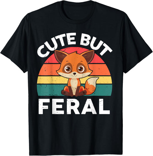 Retro Cute But Feral Funny Fox-Shirt Toddler Boy Girl Kids T-Shirt - T-Shirt | Black