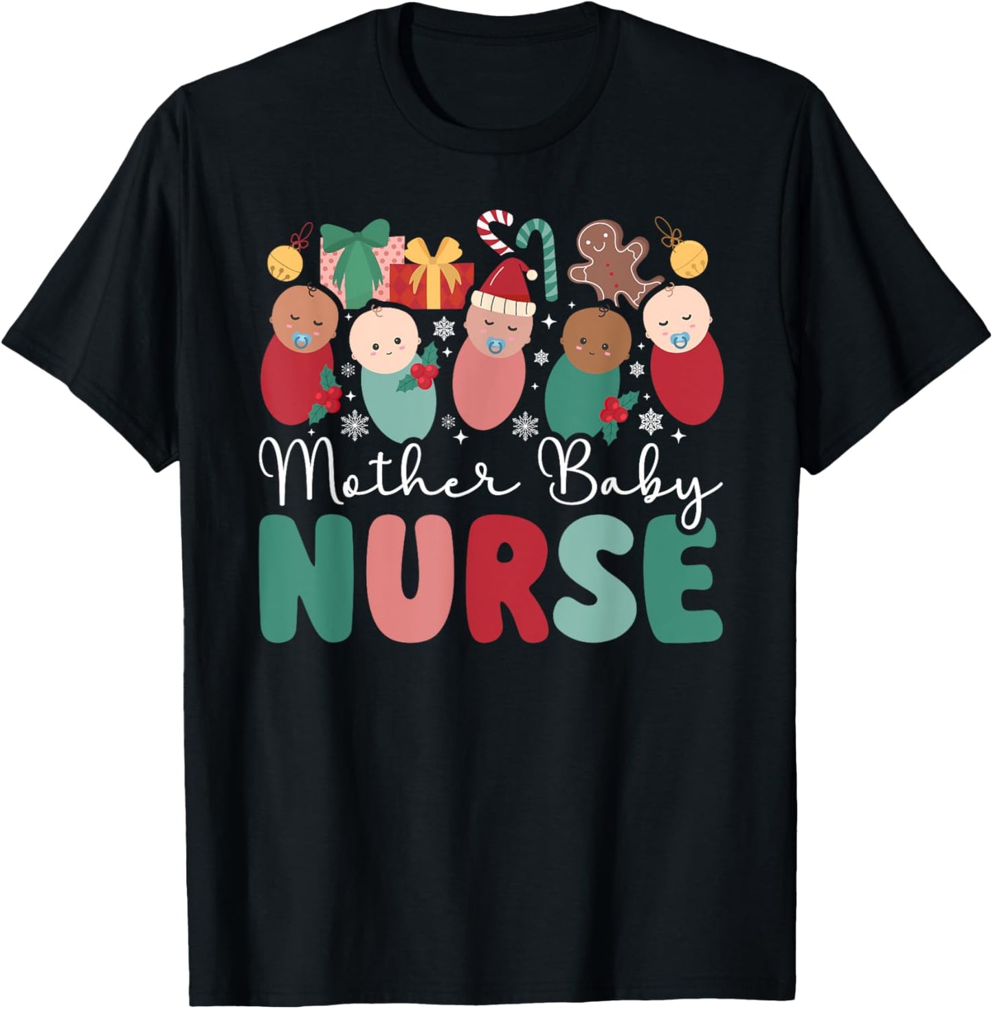Mother Baby Nurse Christmas Postpartum Nurse Xmas Party T-Shirt - T-Shirt | Black