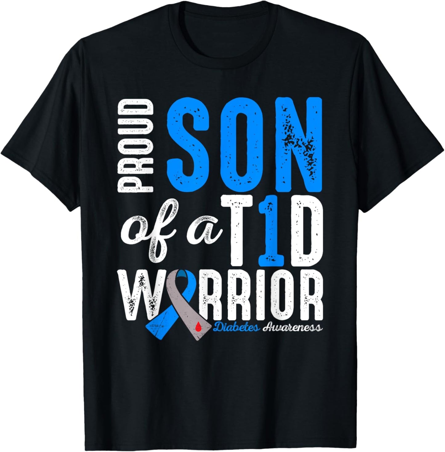 Proud Son Of A T1D Warrior Type 1 Diabetes Awareness Kids T-Shirt - T-Shirt | Black