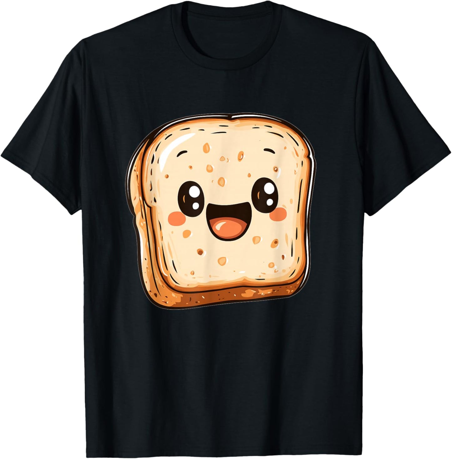 Happy Bread Slice Cartoon Smiling Toast T-Shirt - T-Shirt | Black