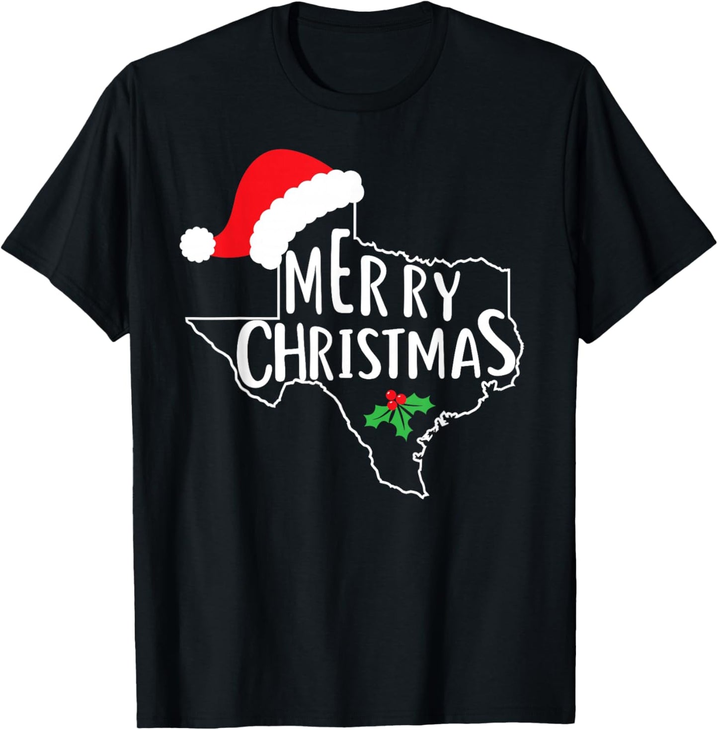 Texas State Merry Christmas Santa Hat America Cute T-Shirt - T-Shirt | Black