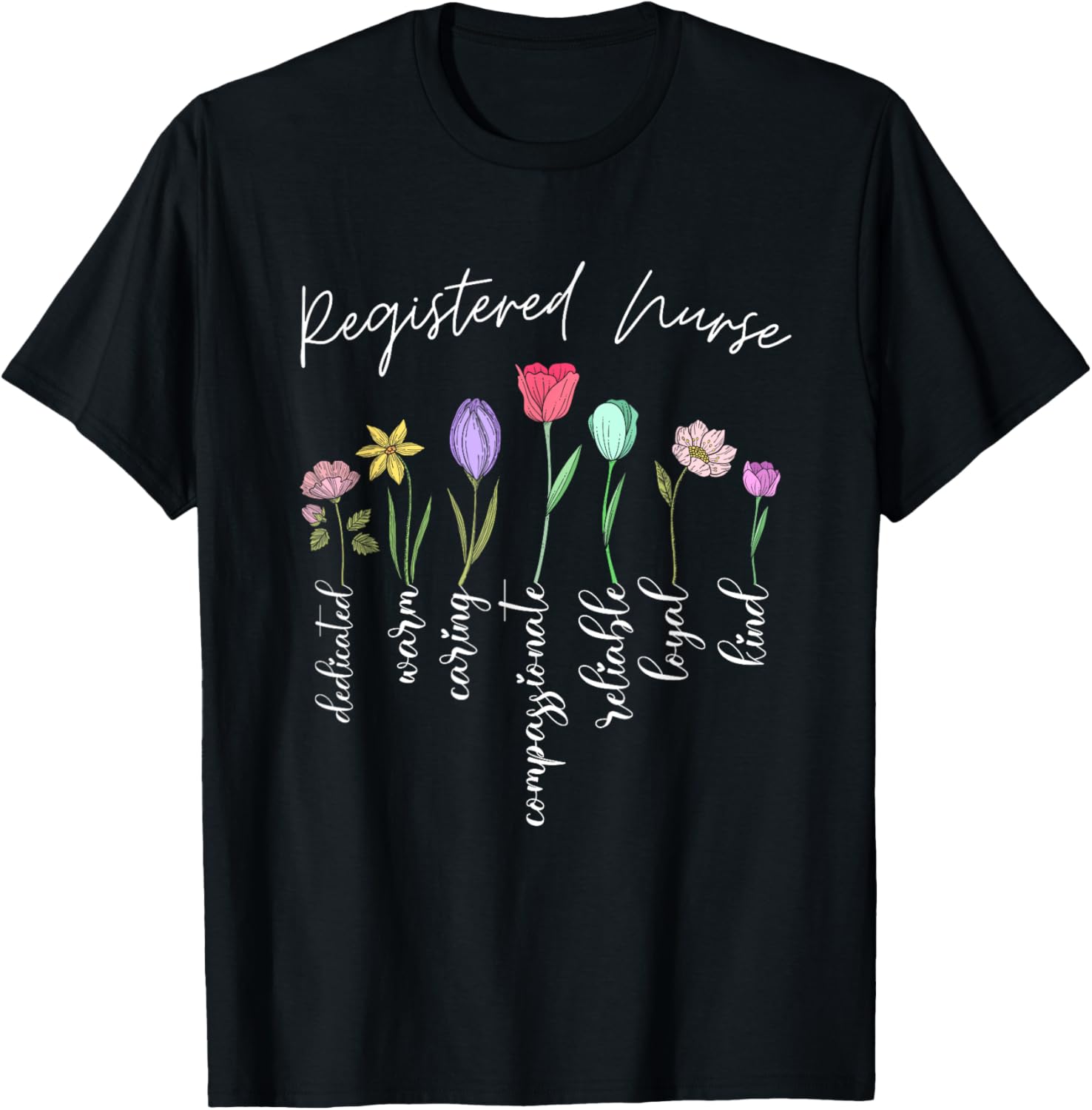 Registered nurse for girls women flowers RN floral T-Shirt - T-Shirt | Black