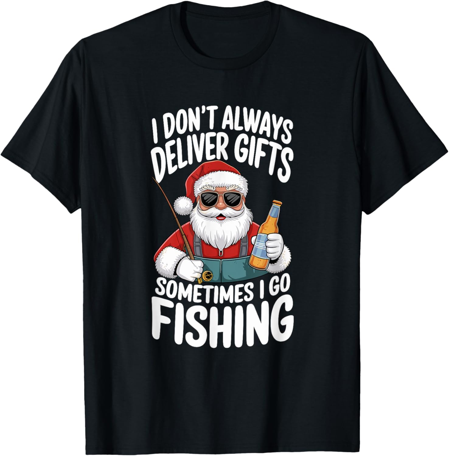 Santa Fishing Funny Christmas Fisherman T-Shirt - T-Shirt | Black