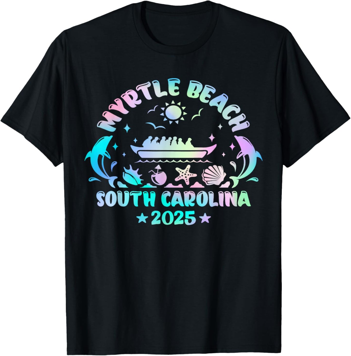 Myrtle Beach Summer Surf Dive Tie Dye Family Vacation 2025 T-Shirt - T-Shirt | Black