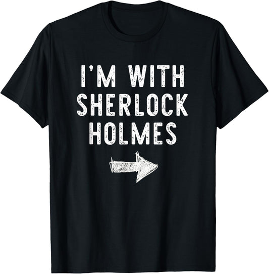 I’m with Sherlock Holmes Funny Halloween Couple Costume T-Shirt - T-Shirt | Black