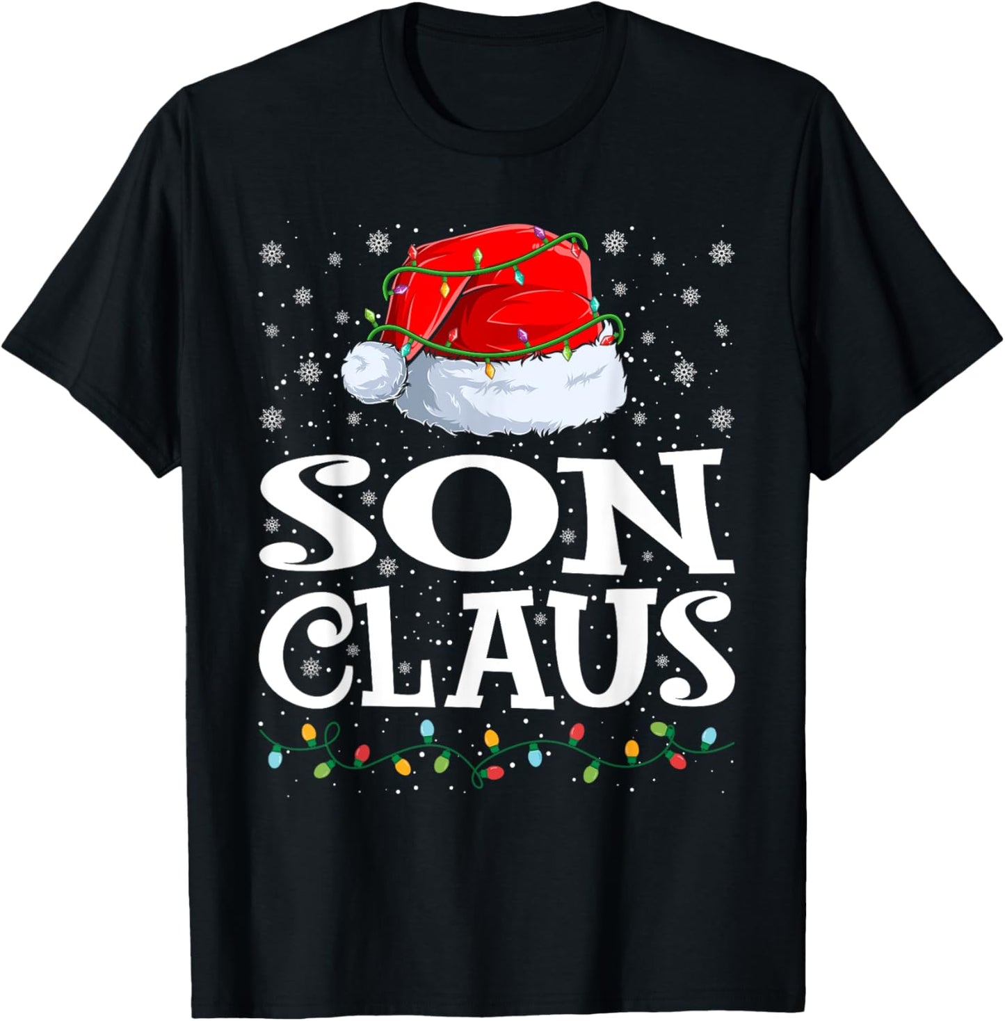 Son Claus Christmas Lights Santa Hat Family Matching T-Shirt - T-Shirt | Black