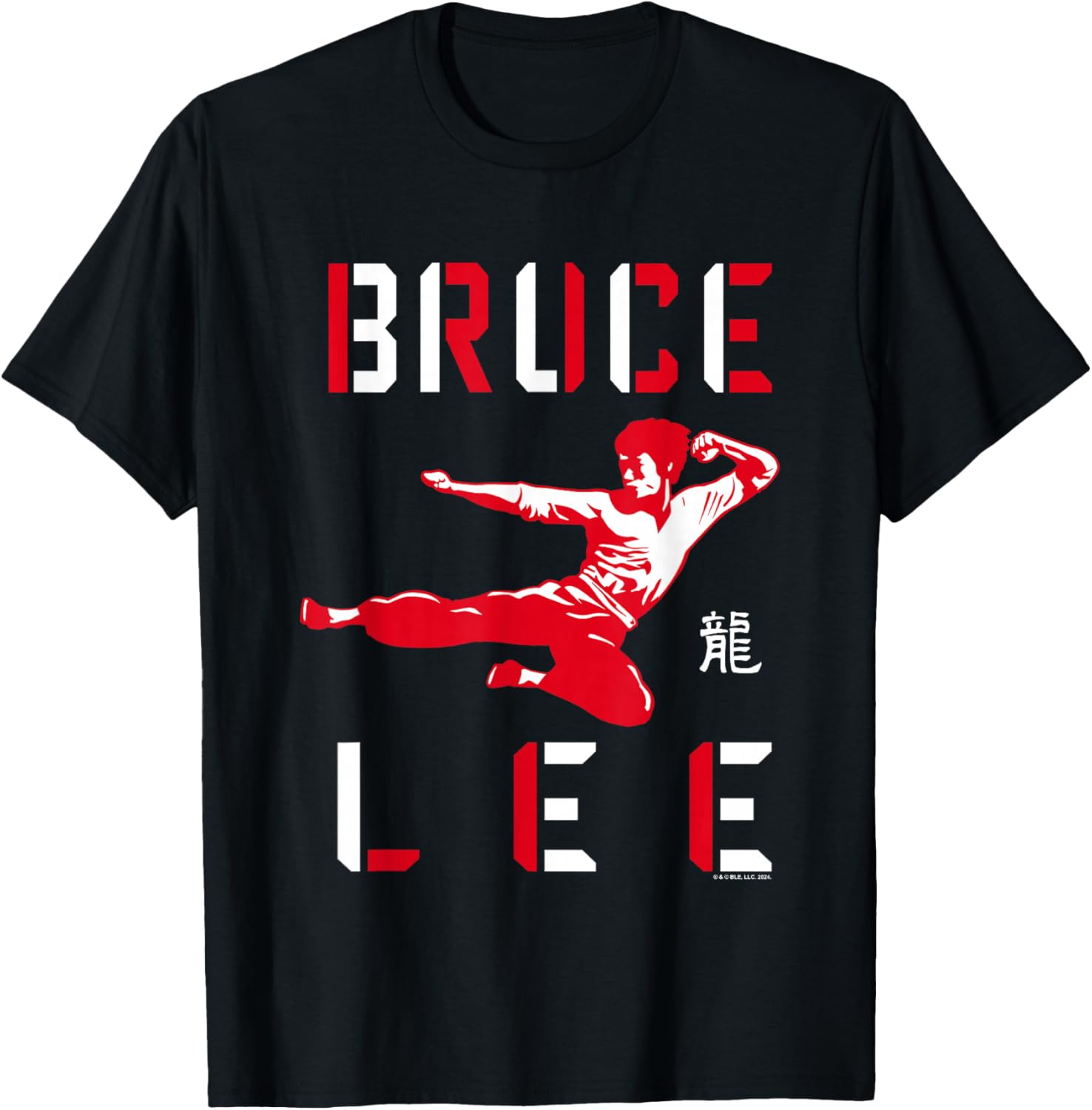 Bruce Lee Flying Kick Shadowed Face Shot T-Shirt - T-Shirt | Black
