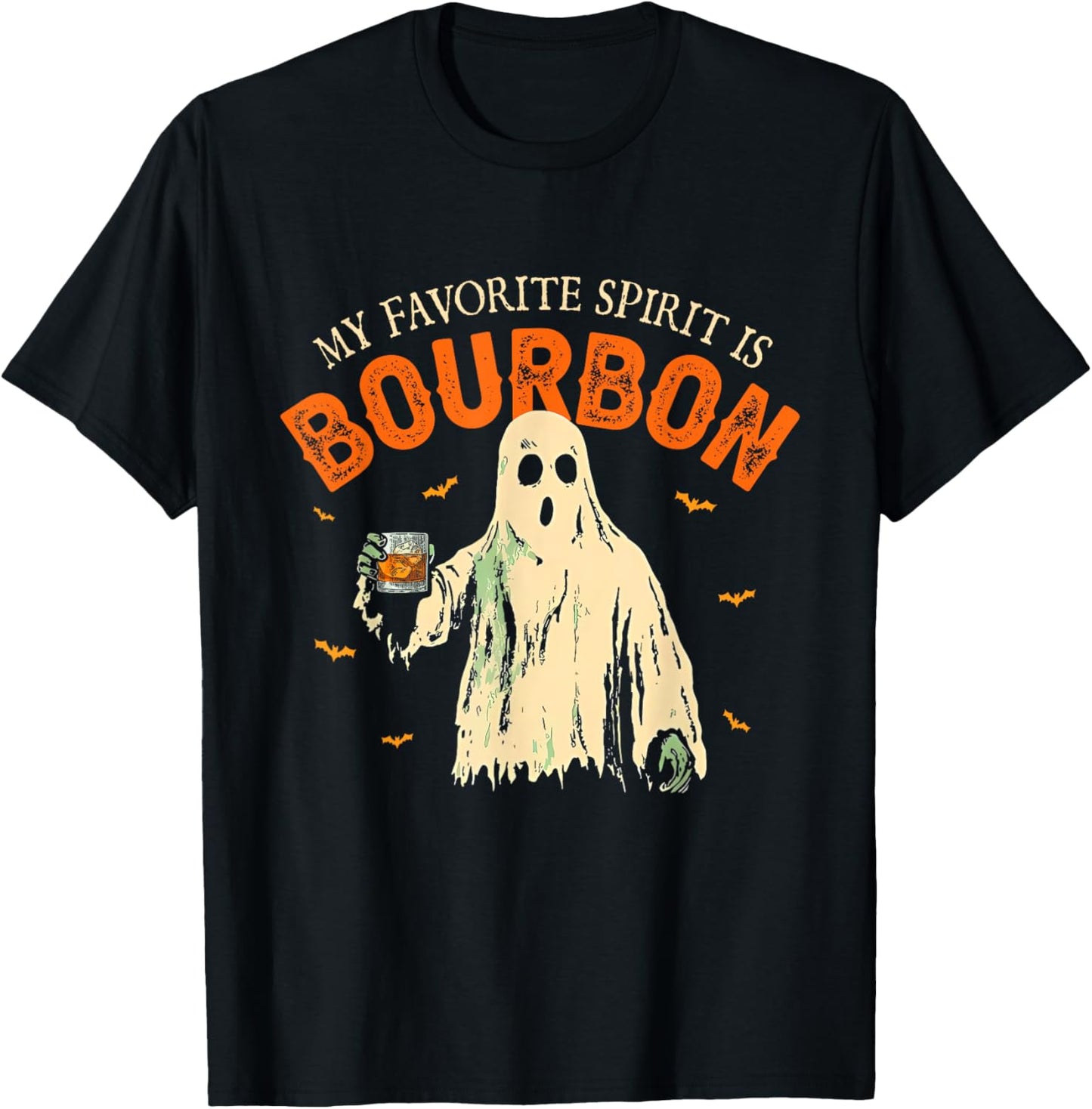 My Favorite Spirit Is Bourbon Funny Ghost Halloween Costume T-Shirt - T-Shirt | Black