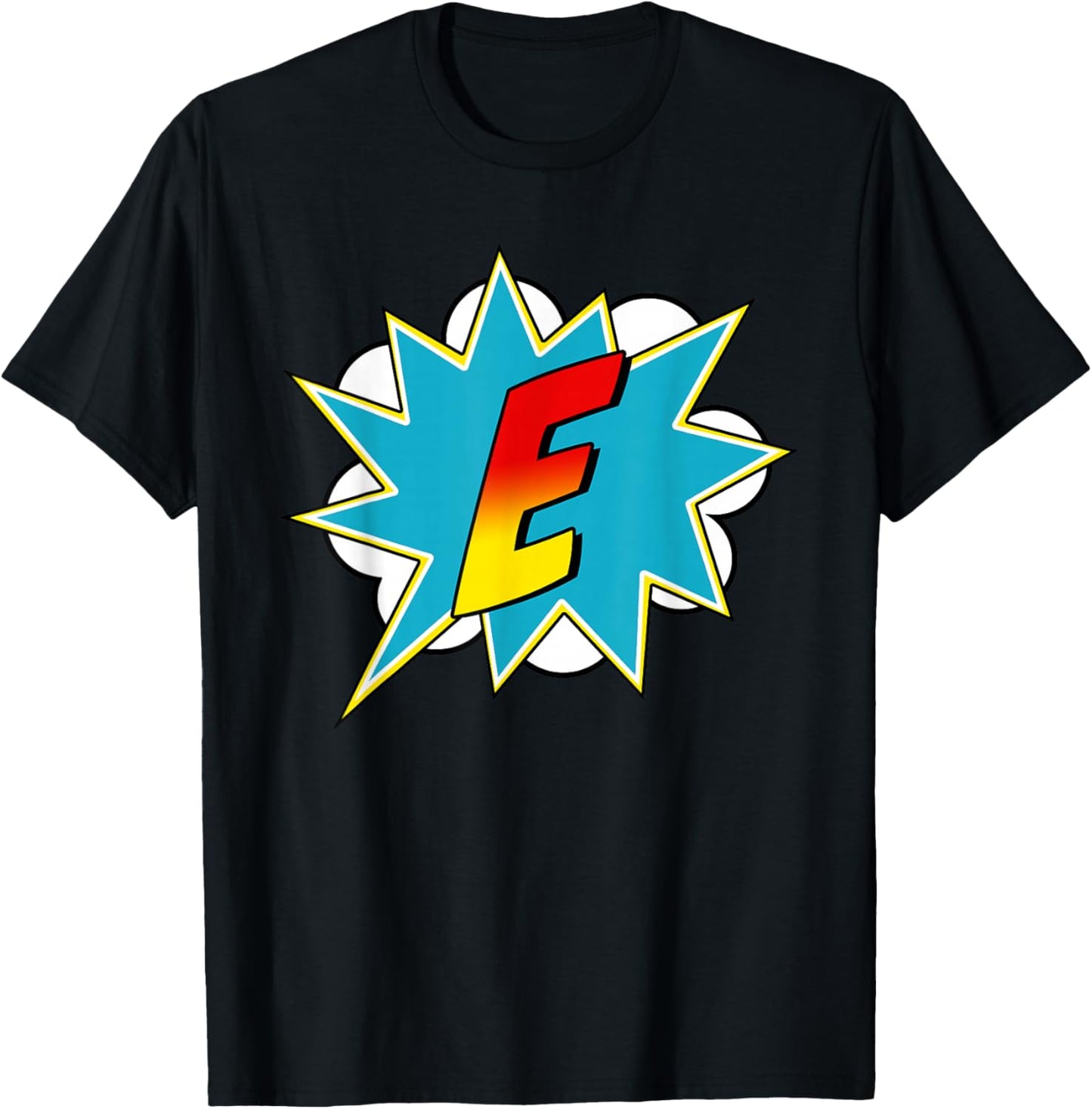 Letter E Superhero Name Comic Letter Retro Costume T-Shirt - T-Shirt | Black