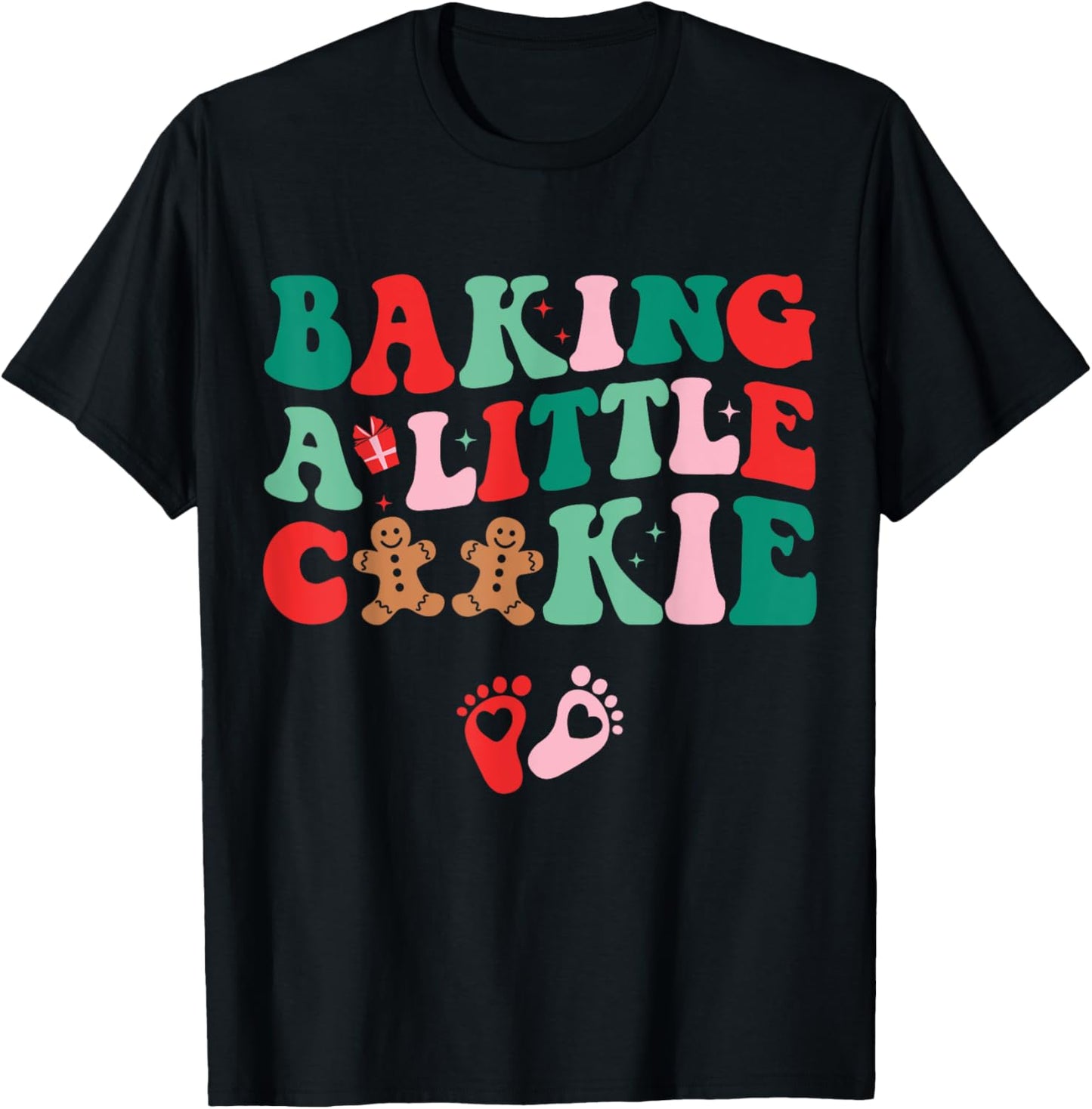 Baking A Little Cookie Cute Christmas Pregnancy Announcement T-Shirt - T-Shirt | Black