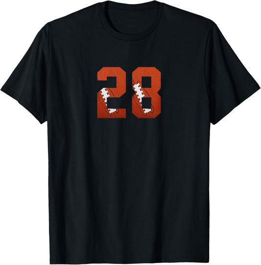 Number 28 - Minimalist American Football Jersey Numbered T-Shirt - T-Shirt | Black