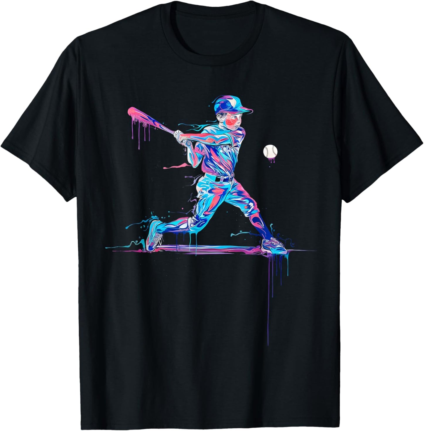 Boys Baseball Player Baseball Drip For Boys Ice Cream T-Shirt - T-Shirt | Black
