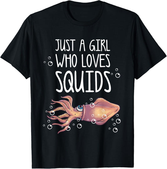 Best Squid Art For Girls Women Kid Adult Octopus Lover Squid T-Shirt - T-Shirt | Black