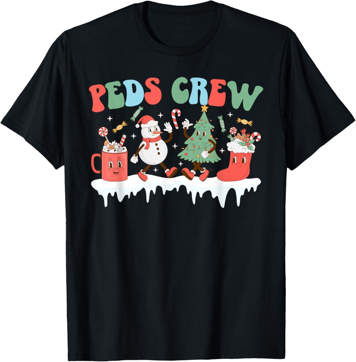 Peds Crew Christmas Peds Nurse Xmas Pediatric Nurse Team T-Shirt - T-Shirt | Black