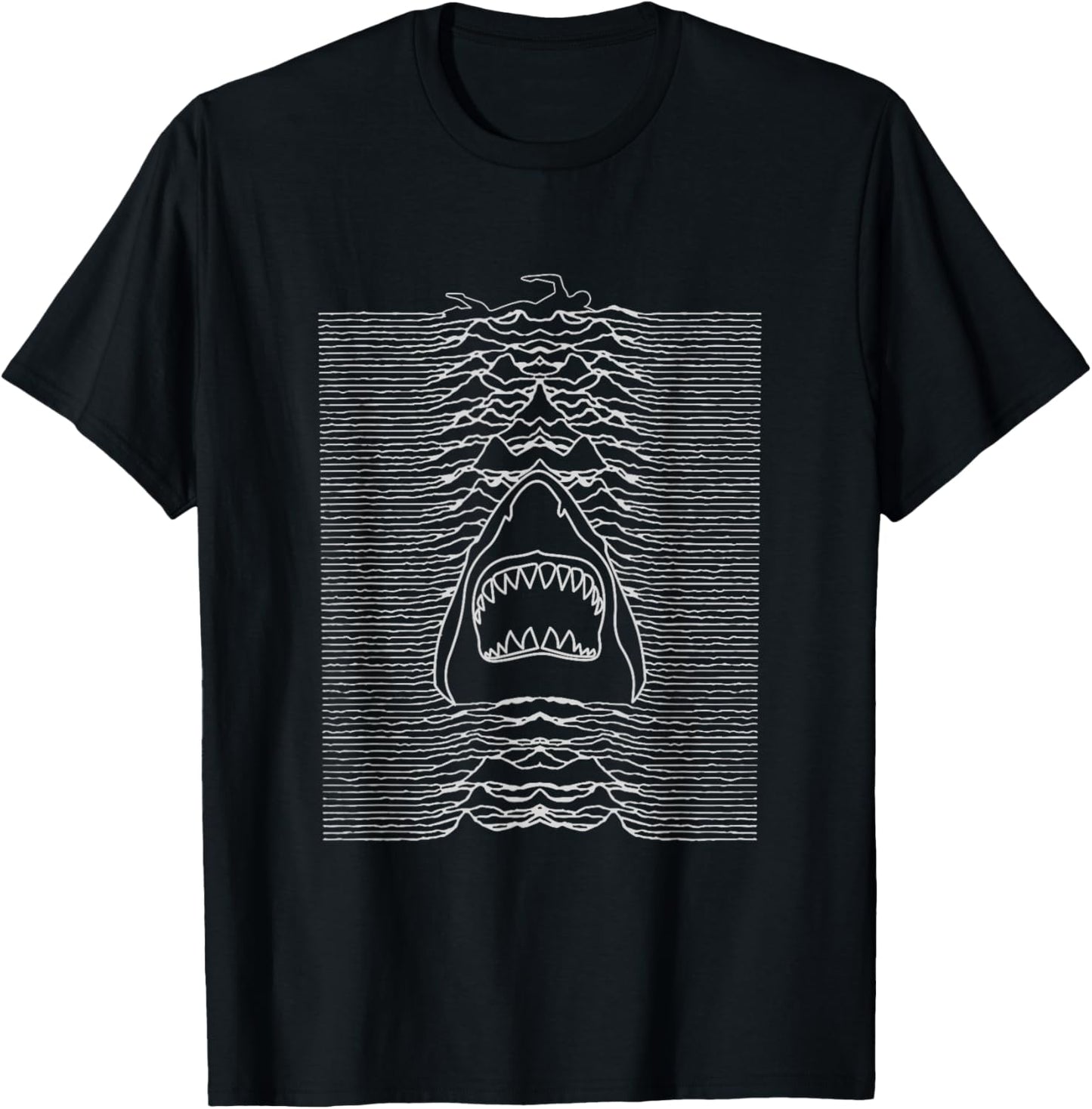 Shark Attack Lines Jaw Parody Minimalist Line Drawing T-Shirt - T-Shirt | Black