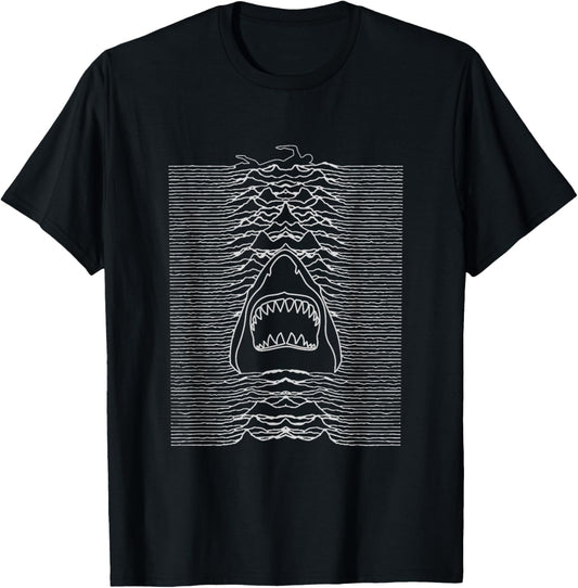Shark Attack Lines Jaw Parody Minimalist Line Drawing T-Shirt - T-Shirt | Black