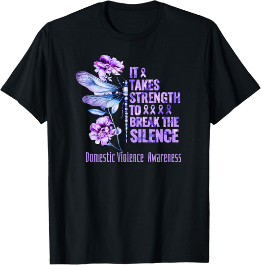 Domestic Violence Awareness It Takes Strength Break Silence T-Shirt - T-Shirt | Black