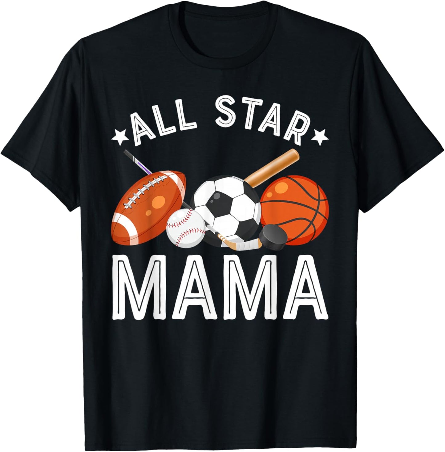 All Star Mama of The Birthday Boy Basketball Soccer Sport T-Shirt - T-Shirt | Black