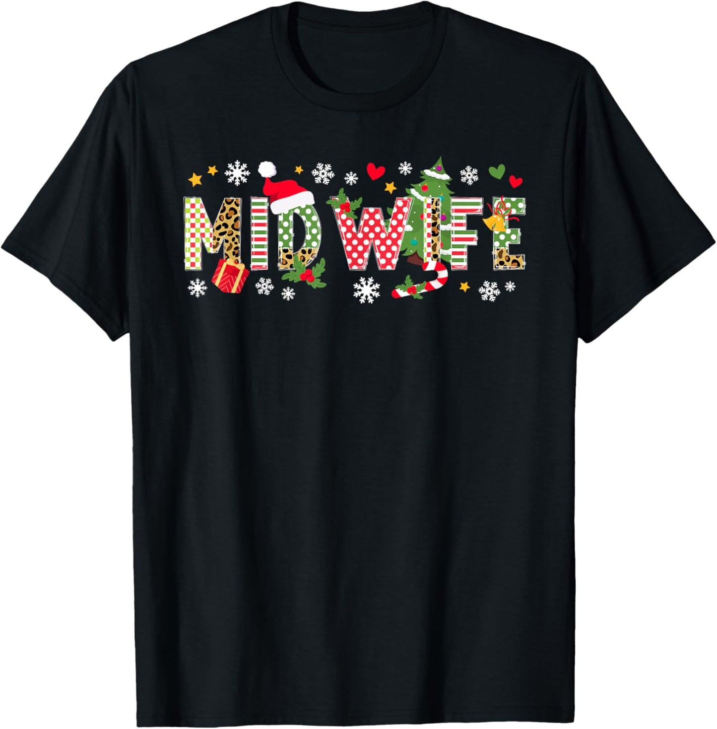 Christmas Midwife Xmas Black Midwife/Birth Worker Christmas , -Adults, Short Sleeve, Small T-Shirt - T-Shirt | Black