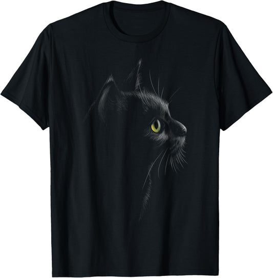 Black Cat Silhouette With Green Eyes T-Shirt - T-Shirt | Black