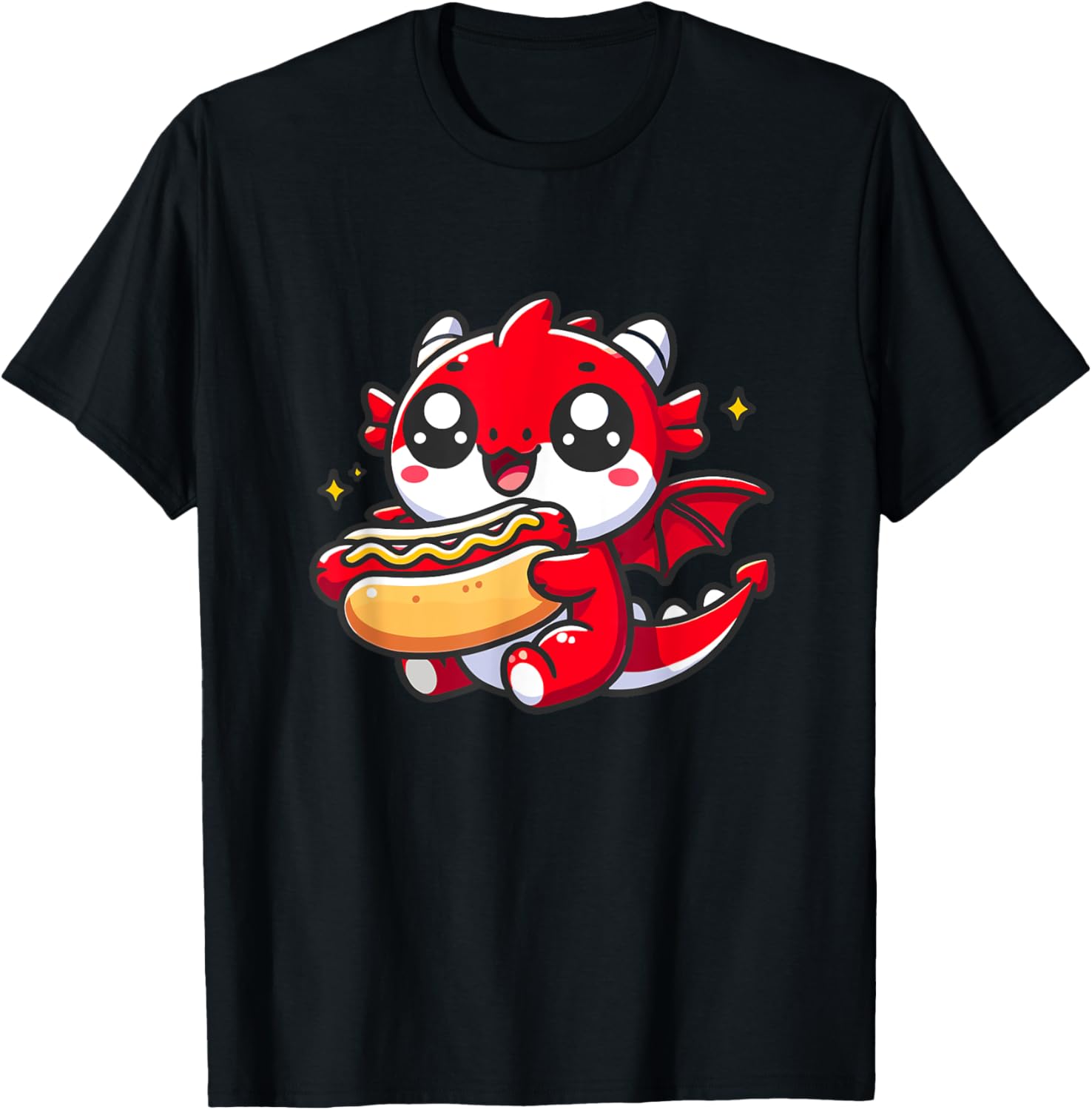 Cute Dragon Eats Hotdog T-Shirt - T-Shirt | Black