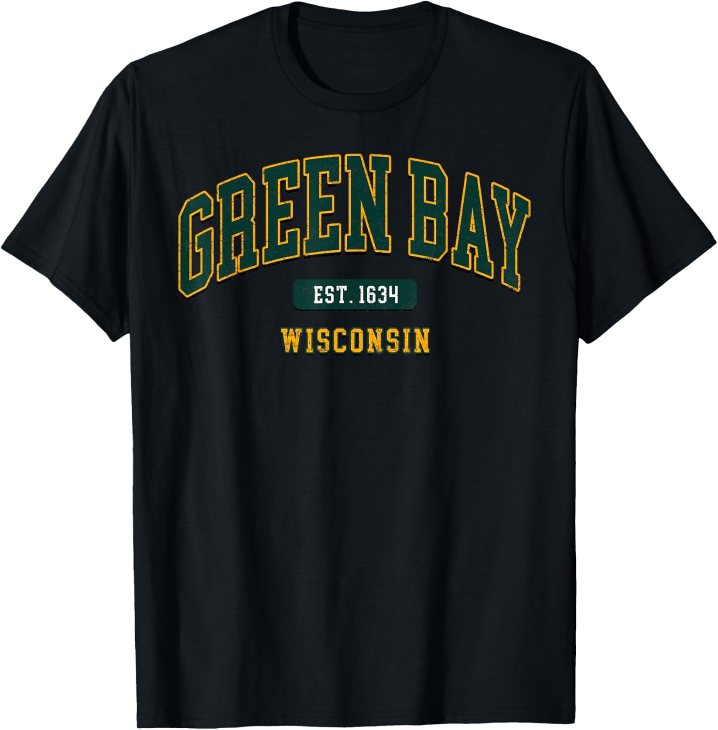 Green Bay Arch Vintage Athletic Sports Design Men Women T-Shirt - T-Shirt | Black