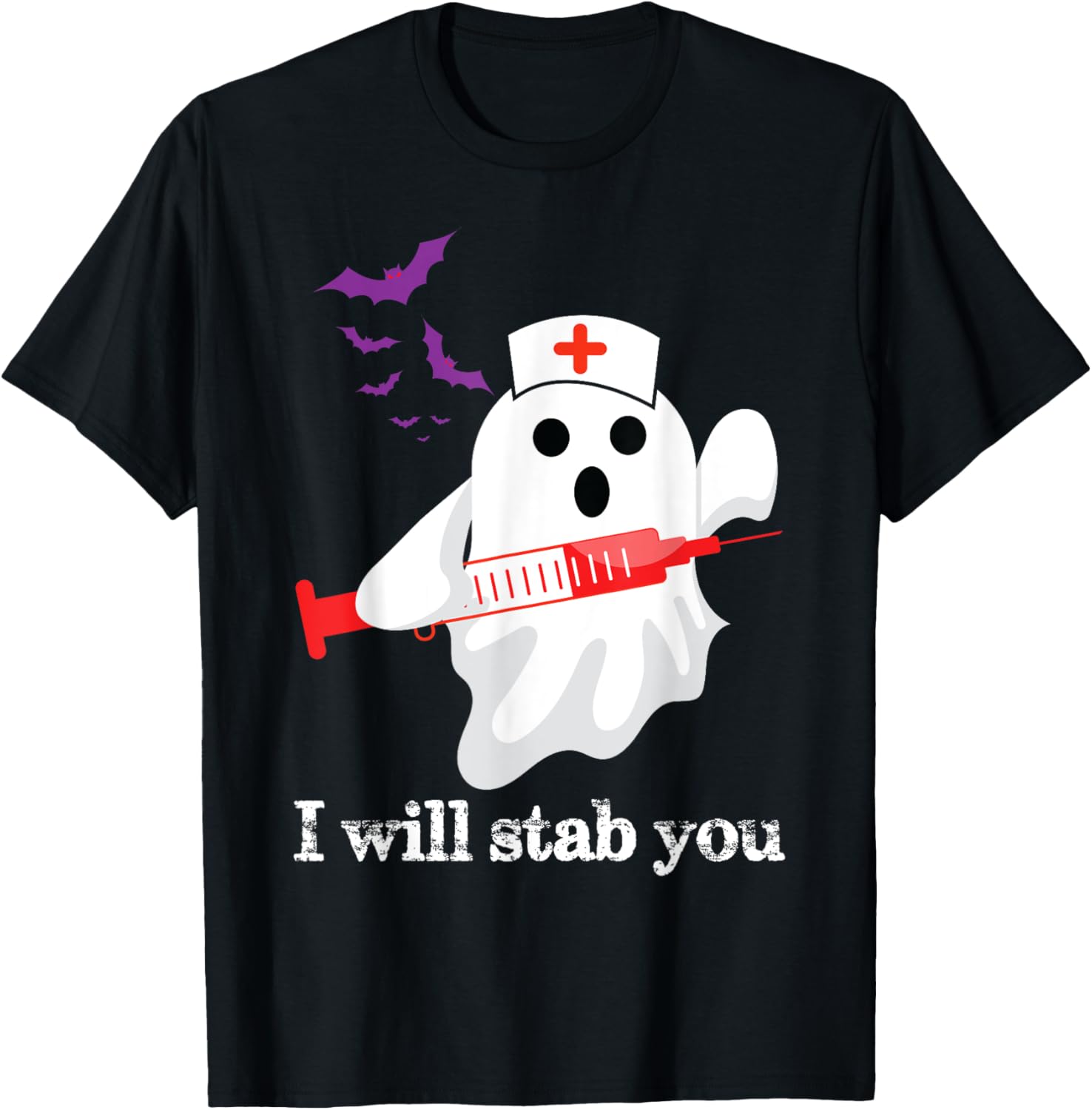 Funny Ghost I Will Stab You Phlebotomist Halloween Pun T-Shirt - T-Shirt | Black