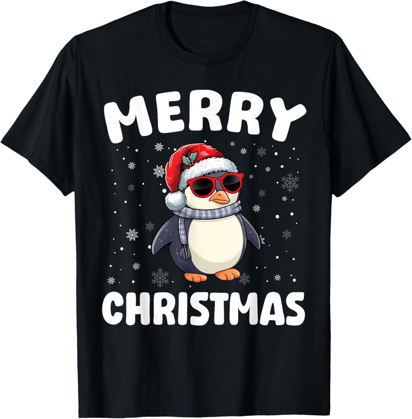 Merry Christmas Penguin Merry Xmas Funny Boy Girl Kids T-Shirt - T-Shirt | Black
