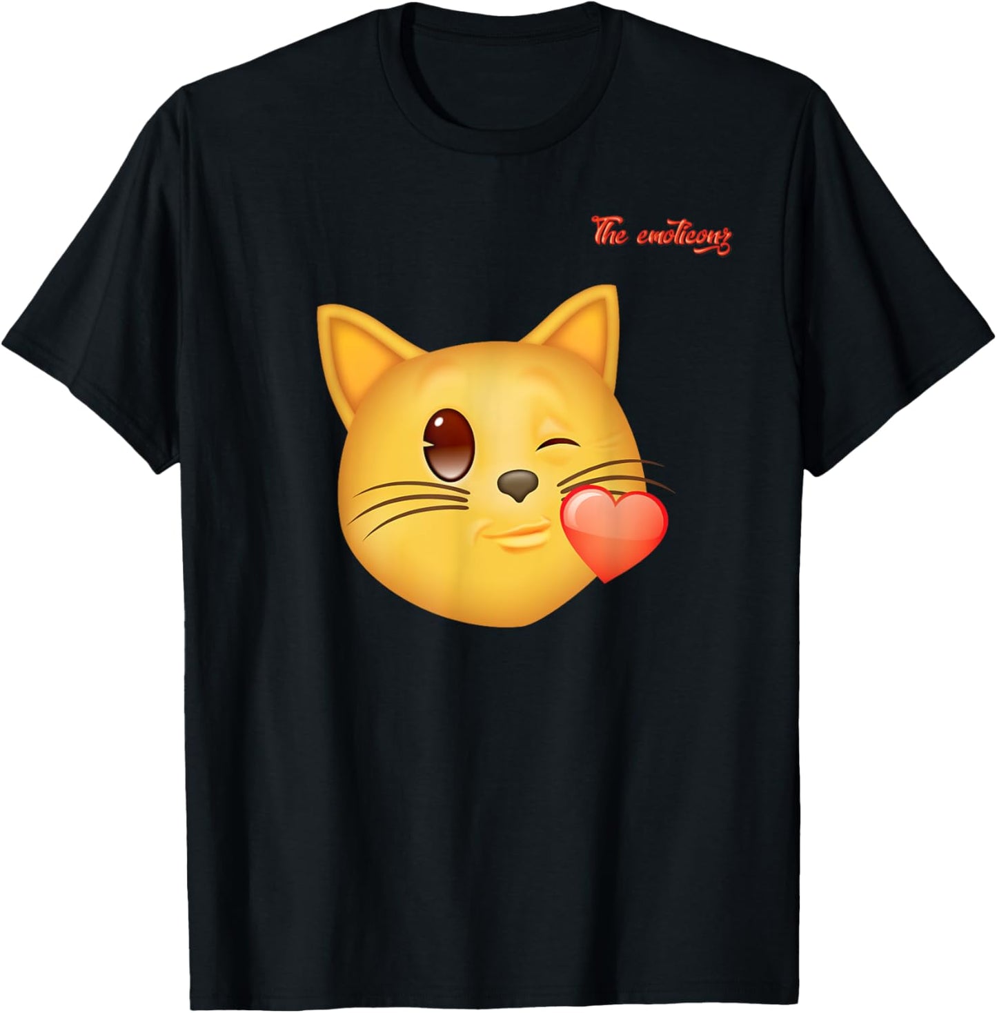 Emoji Winking Kissing Heart Cat Face T-Shirt - T-Shirt | Black
