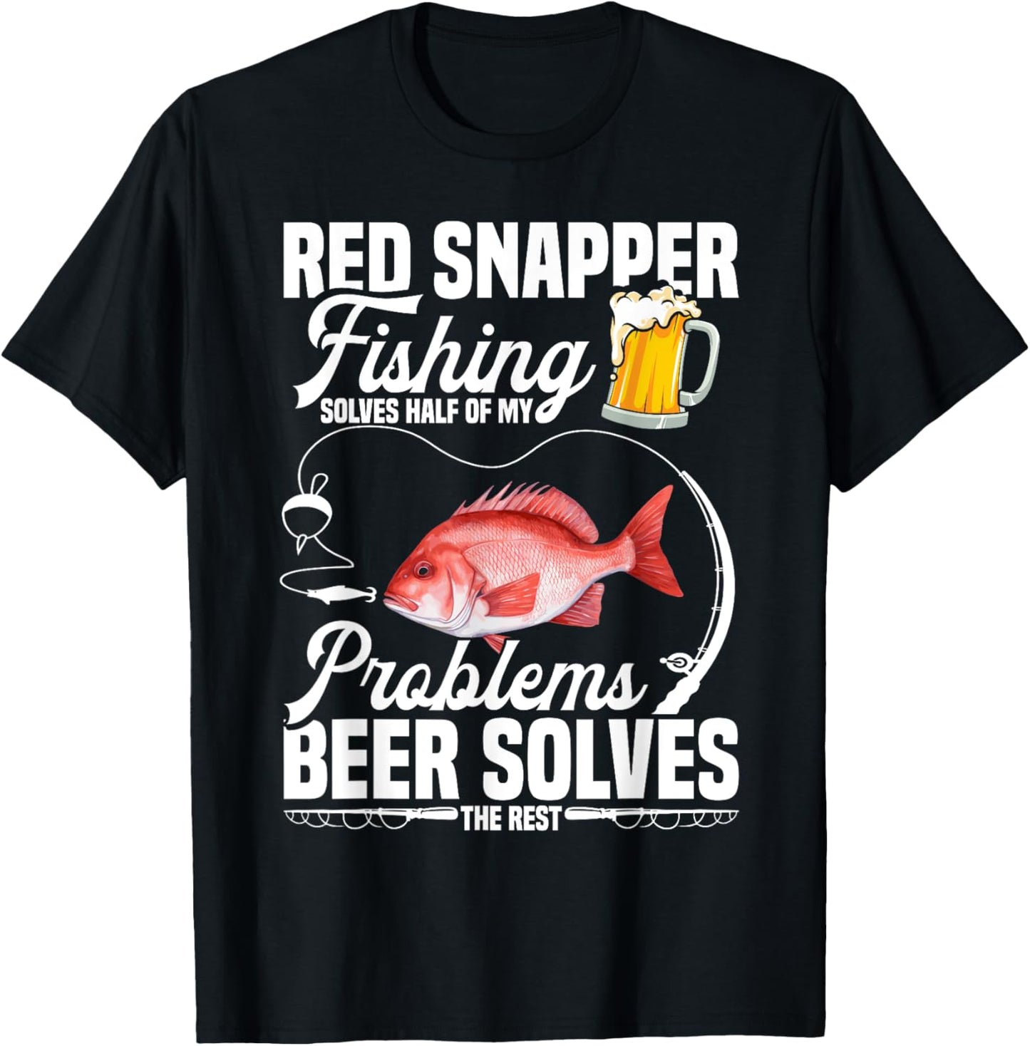 Red Snapper Fishing Beer Drinking Red Snapper Fisherman T-Shirt - T-Shirt | Black