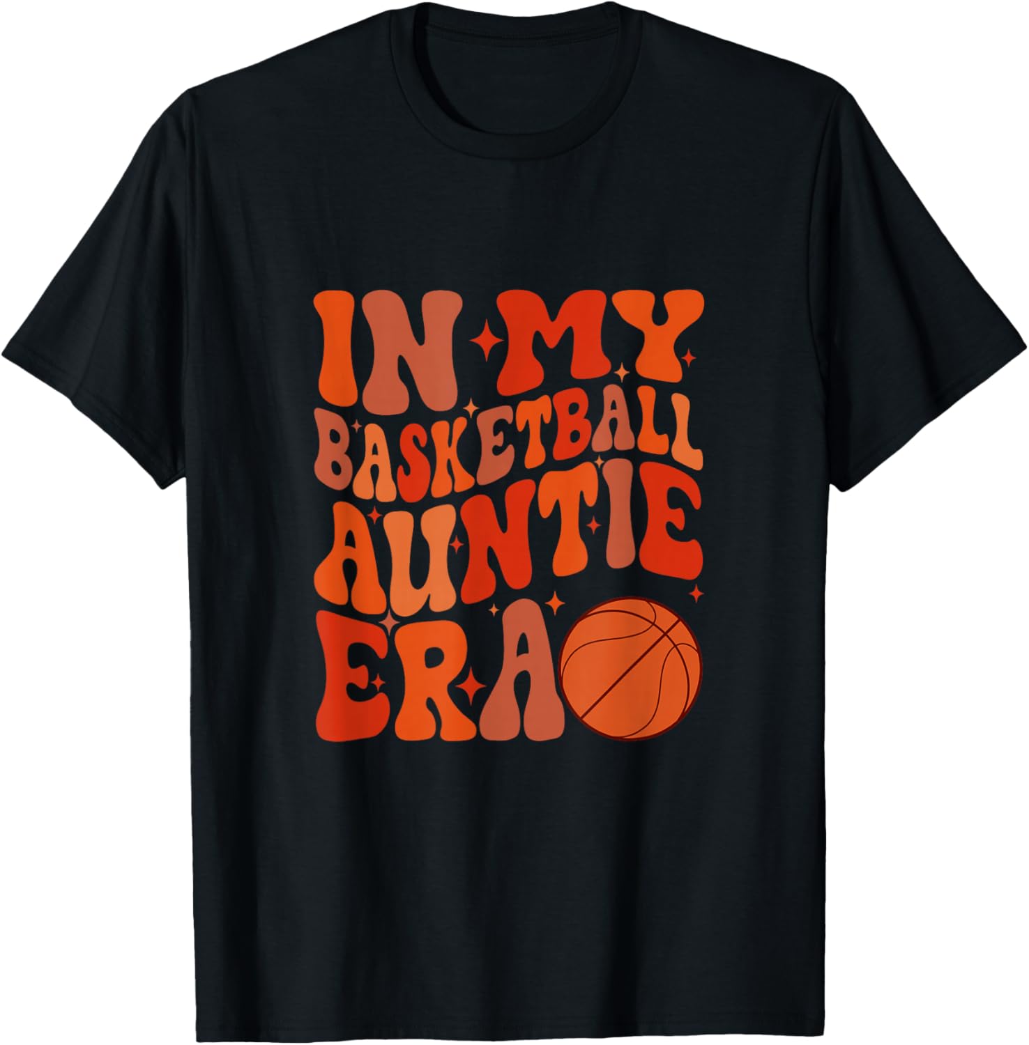 Black Basketball Auntie Groovy Vintage Basketball Auntie T-Shirt - T-Shirt | Black