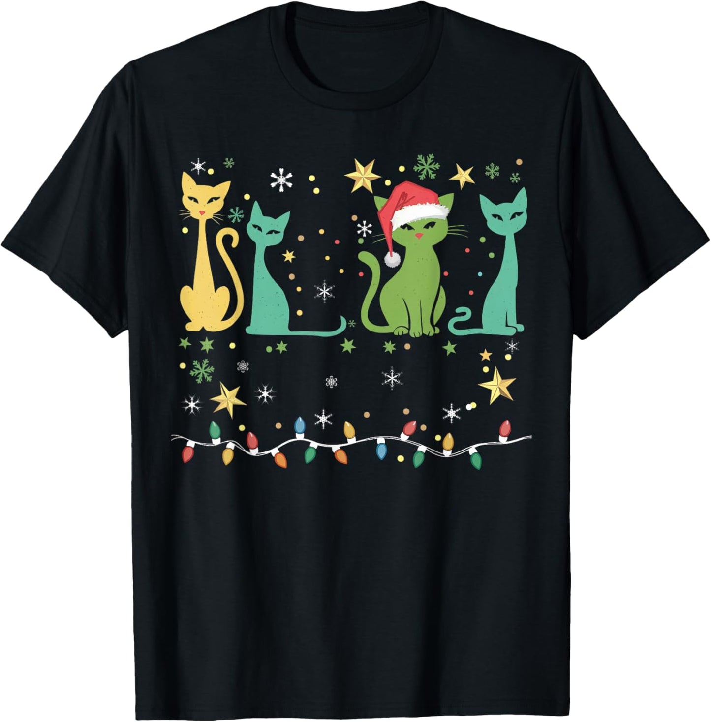 Mid Century Cat Christmas Retro 50s 60s Xmas Gifts Men Women T-Shirt - T-Shirt | Black