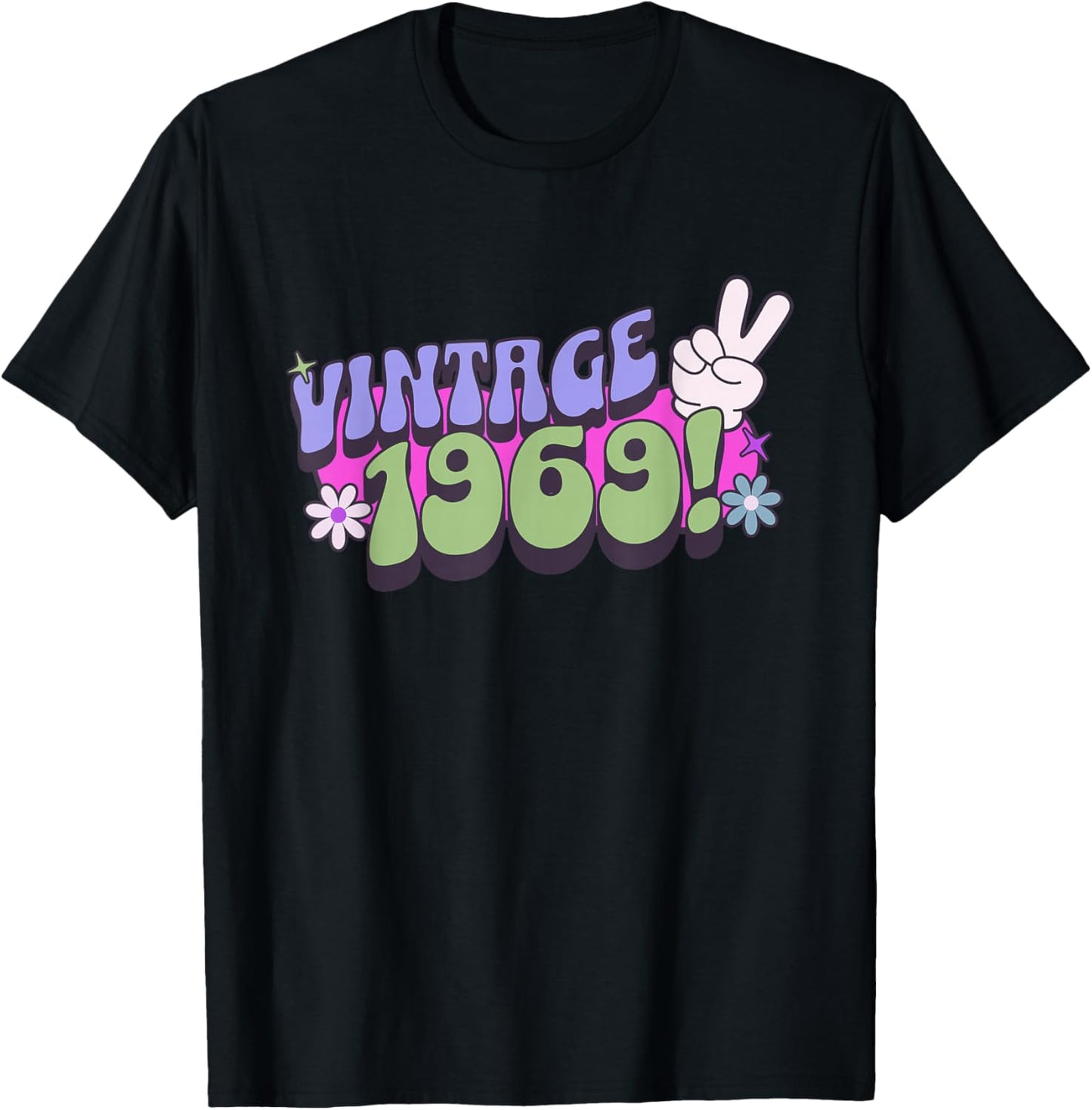Groovy 1969 Birthday, Retro Vintage Old Hippie Hippy Style T-Shirt - T-Shirt | Black
