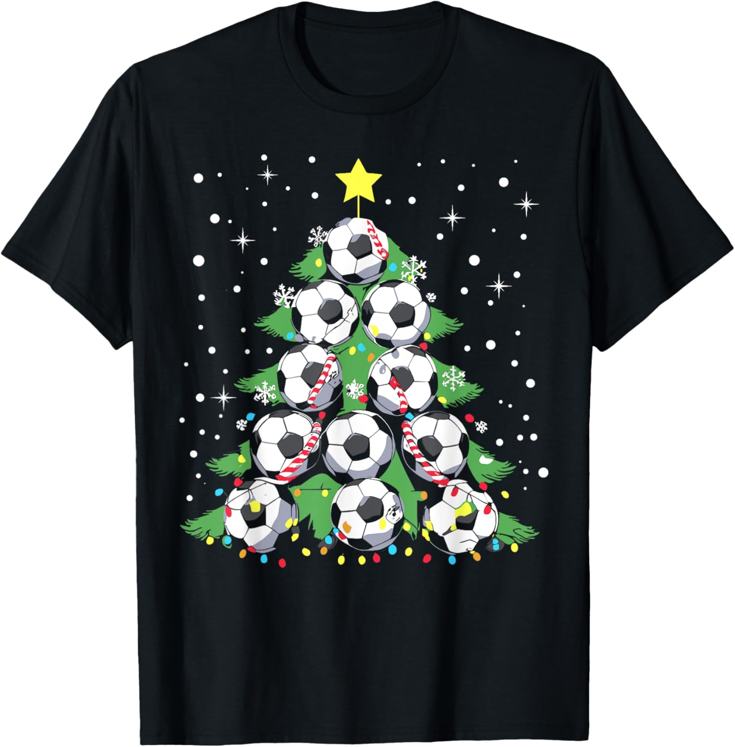 Funny Soccer Player Xmas Lights Soccer Christmas Tree T-Shirt - T-Shirt | Black